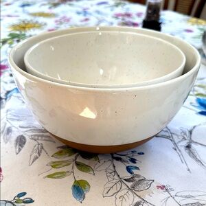 Set of Two Cream and Tan Ceramic Nesting Mixing Bowls